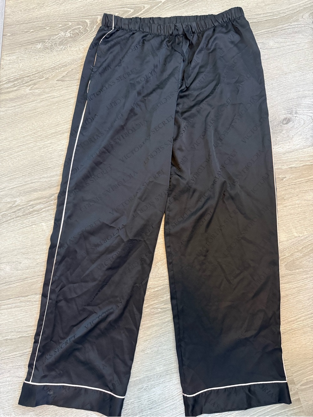 Victoria's Secret Lounge Pants with Lettering White Stripe Satin Pajama Pants